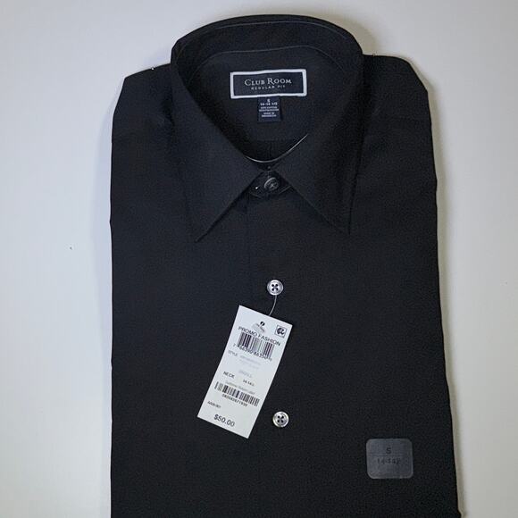 Club Room Men's Regular-Fit solid Dress Shirt, deep black small neck $50 - Picture 3 of 4